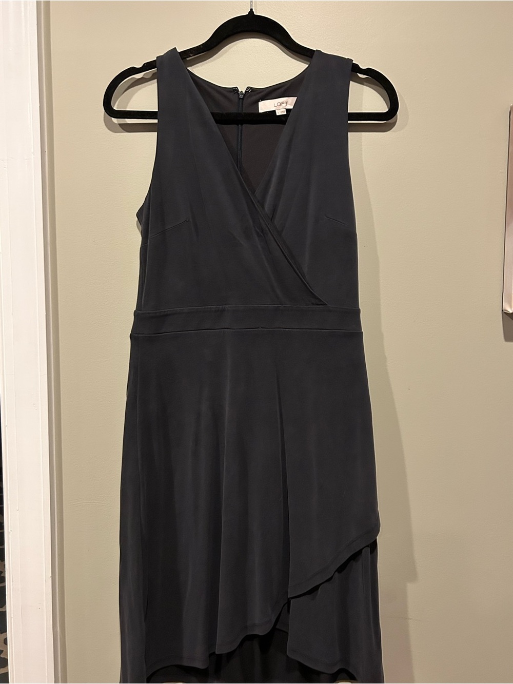 LOFT Charcoal Gray Sleeveless High-Low Faux-Wrap Dress